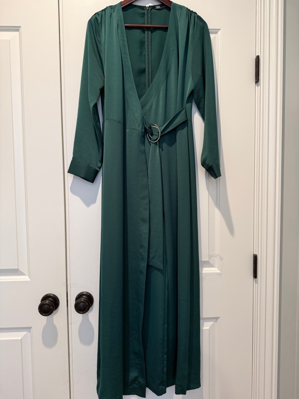 Long Sleeve Wrap Jumpsuit in Green